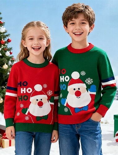 Дети Универсальные Новогодняя тематика Рождественский свитер Дед Мороз Длинный рукав Crewneck Новогодние подарки Мода Красный Осень Одежда 4 года +   Дети Универсальные Новогодняя тематика Рождественский свитер Дед Мороз Длинный рукав Crewneck Новогодние подарки Мода Красный Осень Одежда 4 года +