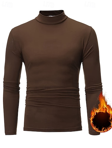  Men's Pullover Tops Fleece Baselayer Top Thermal Underwear Long Sleeve Top Athleisure Solid Colored Warm Gym Hiking Workout Sportswear Activewear Black White Dark Blue