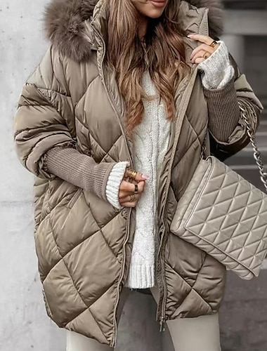  Mujer Abajo Chaqueta acolchada Chaqueta casual Mantiene abrigado Cómodo Cremallera Bolsillo Moda Casual Plano Calle Ropa Cotidiana Noche Cremallera Regular Con Capucha Ajuste regular Manga Larga Ropa
