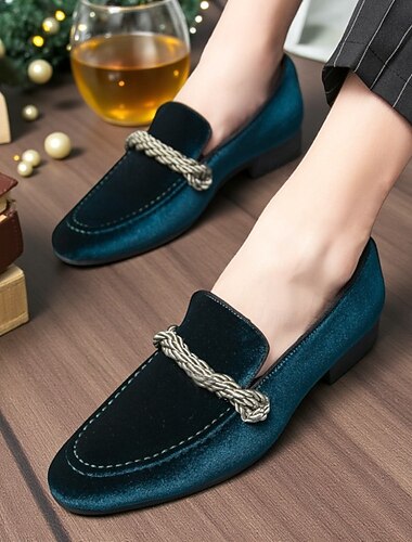  Herreblå fløyelsloafers med taudetaljer – elegant julestil, perfekt for høytidsfester og festlige feiringer
