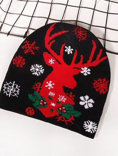  Муж. Универсальные Шапка-бини Зимние шапки Рождественские шляпы Шапки бини 骷髅头毛线帽 Черный Белый Акриловые волокна Жаккард Трикотаж Уютный Рождество фестиваль Каждый В снежинку Теплый