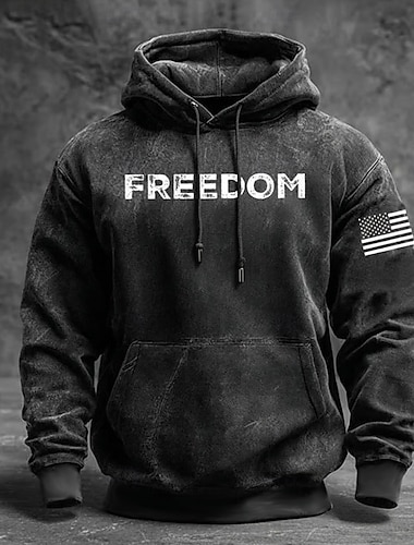  Men's American US Flag Freedom Hoodie Sweatshirt Fashion Plaid Casual Long Sleeve Crew Neck Hooded Outdoor Office Streetwear Blue Black Burgundy Drawstring Graphic Fall Winter Designer S M L XL XXL