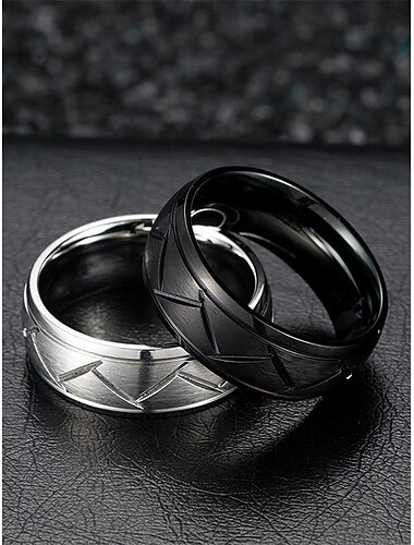  Herenringen van roestvrij staal met geometrisch patroon – moderne, duurzame band voor casual, formele en bruiloftskleding