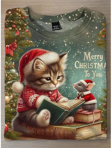 Weihnachten Damen T Shirt Grafik Tiermotiv Weihnachtsbaum Vintage Mode Stilvoll Langarm Rundhalsausschnitt Normale Oberteile Täglich Wochenende Druck Rote Braun Grün Herbst Winter   Weihnachten Damen T Shirt Grafik Tiermotiv Weihnachtsbaum Vintage Mode Stilvoll Langarm Rundhalsausschnitt Normale Oberteile Täglich Wochenende Druck Rote Braun Grün Herbst Winter