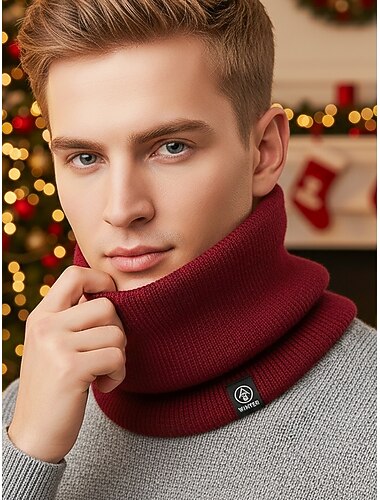  Pánská zimní pletená šála s nákrčníkem, fleecovou podšívkou, termální šátek, útulný vánoční dárek pro outdoorové sporty, lyžování a každodenní nošení.