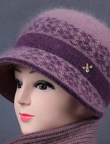  Жен. Шляпа Зимние шапки Теплый Для улицы Повседневные Праздники Трикотаж С принтом Цветы