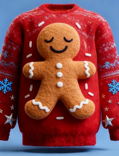  Stygg julegenser Herre Tegneserie Trykt mønster Pepperkakemenn Pullover genser Strikketøy Crewneck Fritid Feriereise Daglig Festival Strikking Hold Varm Langermet Vår Høst Vinter Rød -1 Rød -2 Rød -3