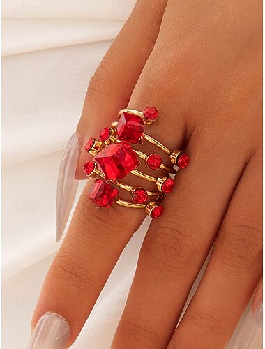  Anéis espirais com pedras preciosas multicoloridas para mulheres, banhados a ouro com ajuste ajustável, joias festivas de Natal em várias cores