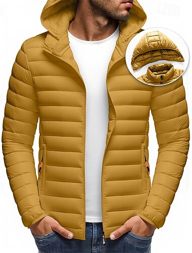  Herr Vinterkappa Pufferjacka Vadderad jacka Ficka Polyester Semester Dagliga kläder Datum Normal Mode Ledigt Bekväm Håller värmen Vinter Enfärgad / vanlig färg Svart Vit Gul Röd Pufferjacka