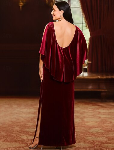  Ίσια Γραμμή Μακρύ Επίσημο ένδυμα Βραδινή τουαλέτα Αμάνικο Στρογγυλή Ψηλή Λαιμόκοψη Λαιμός σέσουλα Κομψό Βίντατζ Μεγάλο Μέγεθος Επίσημο Σπαντέξ Βελούδο Πολυεστέρας Φόρεμα Μητέρας της Νύφης με
