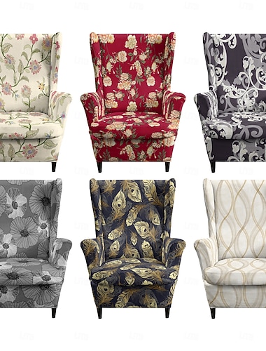  blomster, stripete &Geometrisk trykte stoltrekk med vingerygg, elastiske polyestertrekk til lenestoler, dekorative møbeltrekk