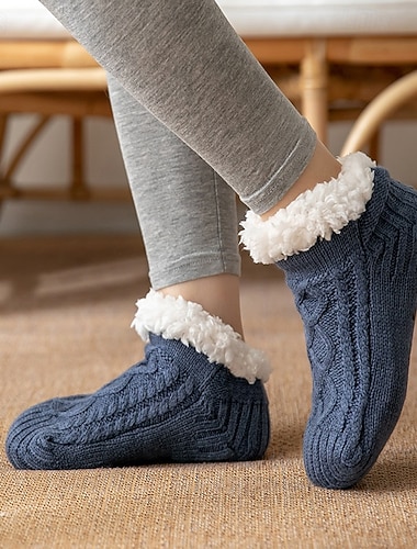  冬用フリース裏地付きフロアソックス 厚手 暖かい 滑り止め スリッパソックス 女性用 &男性用屋内家庭用