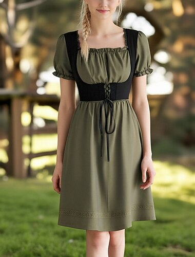  Ретро Средневековый Эпоха возрождения Длинный Платья Маскарадный костюм Жен. Хэллоуин Маскарад Тематическая вечеринка Ярмарка Возрождения фестиваль Взрослые Платье