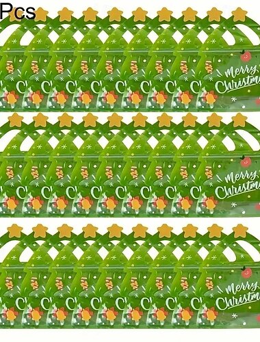  30 stk. gaveposer med juletre og reinsdyr, gjenlukkbar glidelås, slitesterke plastposer til kjæledyr med klart vindudesign, perfekt for godteri, kjeks, festgaver og julegaver