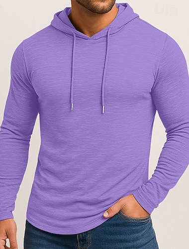  Per uomo Maglietta Manica Lunga Con Cappuccio Primavera Autunno Tutte le stagioni Tinta unica Tradizionale / Vintage Felpe Con cappuccio Puro All'aperto Casuale Abbigliamento sportivo Blu chiaro