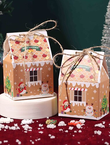  50 Stuks Kersttraktaties Dozen Snoep Peperkoekhuis Mini Kerst Feestvoorkeursdoos Kleine Papieren Cadeauverpakking voor Kerst Vakantie Feest Traktatie Koekje Snack Cadeauverpakking Kerstcadeau