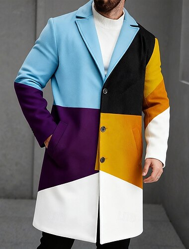  בגדי ריקוד גברים גיאומטרי קולור בלוק ז'קט קל משקל אַדֶרֶת שמור על חום הגוף יום יומי עֵסֶק יומי הדפסת תלת מימד כפתורים כיס קדמי אביב סתיו חורף פתוח שרוול ארוך כחול 1 אודם פול