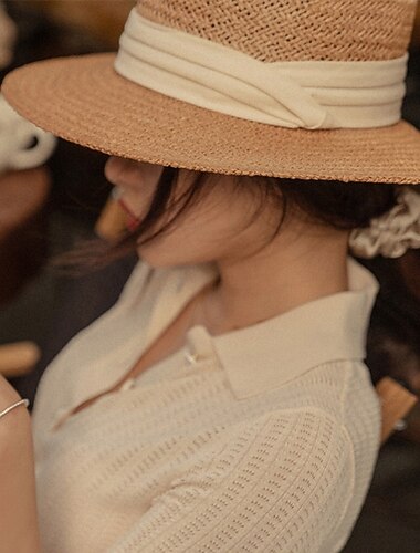  Hatter polyester Strå Stråhatt Solhatt Bryllup Ferie Te Fest Hesteløp cocktail Elegant Årgang Solbeskyttelse Med Bånd Hodeplagg Hodeplagg