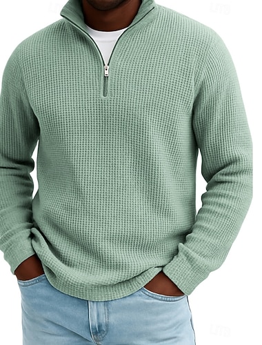  Per uomo Magliette Polo a Nido d'Ape Polo con zip a un quarto All'aperto Casual Zip a un quarto Manica Lunga Moda Moderno Tinta unica Testurizzato Lavorato a maglia Autunno Primavera & Autunno