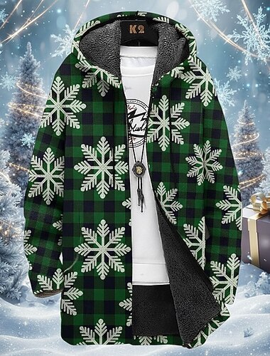  Χριστούγεννα Ανδρικά Γραφική Χειμερινό παλτό Μπουφάν fleece Παλτό Διατηρείτε Ζεστό Άνετο Καθημερινό Καθημερινά Ρούχα Φεστιβάλ Φερμουάρ Τσέπη 3D εκτύπωση Φθινόπωρο Χειμώνας Με Κουκούλα Μακρυμάνικο