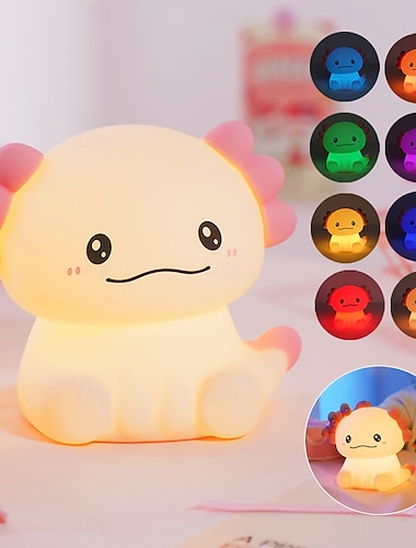  Jule søt tegneserie nattlys dyredesign sikker silikon myk LED barnerom lampe småbarnsrom dekorasjon (Axolotl)