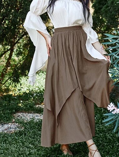  عتيق / معتق العصور الوسطى عصر النهضة طول الكعب الالتفاف تنورة ماكسي لون الصلبة A-الخط ملابس تنكرية نسائي سيلتك قرصان حفلة تنكرية كاجوال / يومي للبالغين الالتفاف