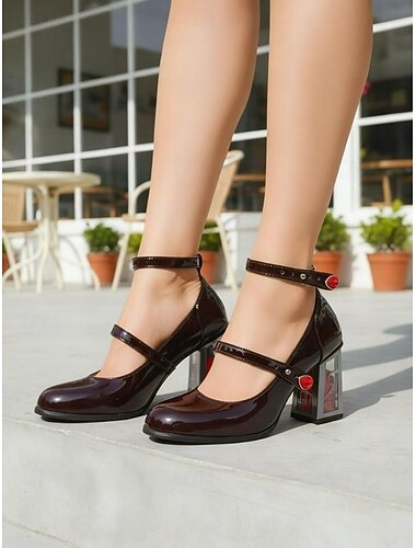  женские туфли Мэри Джейн в готическом стиле 1980-х годов — черные лакированные туфли с двойным ремешком и каблуком в виде черепа для Хэллоуина, косплея и вечеринок в стиле ретро-хоррор