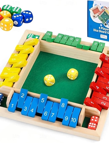  Gra w kości „Zamknij pudełko”, 8 kości, 4 graczy, drewniana plansza, gra matematyczna z instrukcjami dla dzieci i dorosłych, łatwa do nauczenia, idealna na imprezę rodzinną i ze znajomymi
