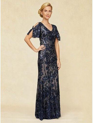  Жен. Длинное платье Платье-футляр Элегантный стиль Для вечеринок Стандартный Цветочный принт Рукав до локтя Вырез под горло Темно синий Лето Весна Осень Зима