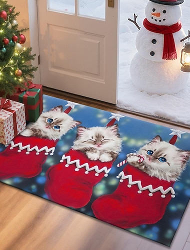  Weihnachts Fußmatte für Eingangsbereich Weich Rutschfest Maschinenwaschbar Faux Kaschmir Eingangstürmatte Festlicher Eingangsbereich Teppich ChristmasTrioNew von Kayomi Harai