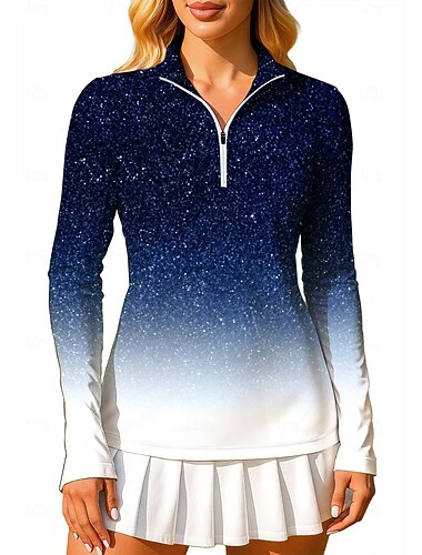 Női Gradiens Polo pulóver Felsők Ing Sportpóló Hosszú ujj Nyomtatott Negyed irányítószám Pullover UPF50+ UV ellenálló UV védelem Elasztikus Légáteresztő Röplabda Tenisz Golf Állógallér Cipzáras gallér