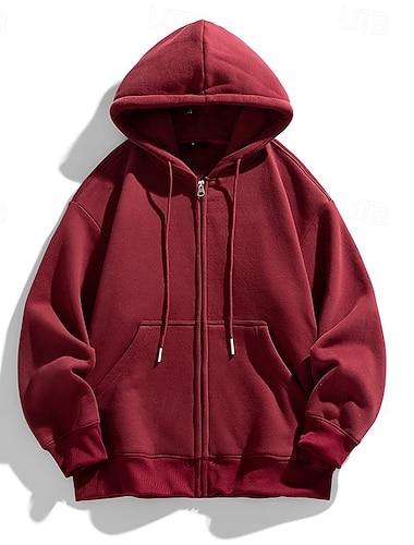  Herren Kapuzensweatshirt Vollreißverschluss-Kapuzensweatshirt Aprikose Schwarz Weiß Wein Marineblau Mit Kapuze Einfach Kordelzug Reißverschluss Tasche Sport & Outdoor Täglich Ferien Polyester