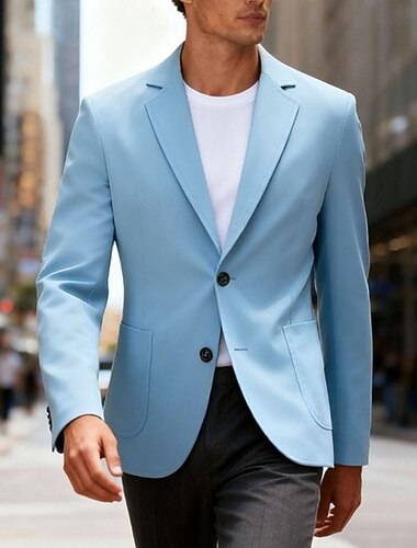  Herren Blazer Geschäft Cocktailparty Hochzeitsfeier Mode Lässig Frühling Herbst Polyester Einfach Tasche Knöpfe Bequem Einreihig Blazer Blau Braun Kaffee Grau