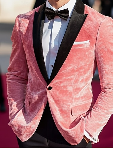 جاكيت بليزر مخملي رجالي بياقة مغلقة، مناسب للحفلات الكاجوال، بلون واحد، مناسب للمقاسات المخصصة، صدر واحد، زر واحد   جاكيت بليزر مخملي رجالي بياقة مغلقة، مناسب للحفلات الكاجوال، بلون واحد، مناسب للمقاسات المخصصة، صدر واحد، زر واحد