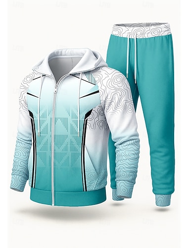  Męskie Bluza z Kapturem Dres Dres 2-częściowy Ściągana na sznurek Zapiąć na zamek błyskawiczny Geometryczny Zestawy odzież Jesień Zima Niebieski Kariera Na zewnątrz Podróże Lekki Moda Długi rękaw