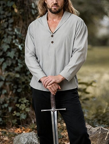  Retro vintage Middeleeuws Renaissance Hemd Piraat Viking Effen Kleur Kostuum Voor heren Piraat Halloween Carnaval Vakantie Casual / Dagelijks LARP Volwassenen Hemd Lente zomer