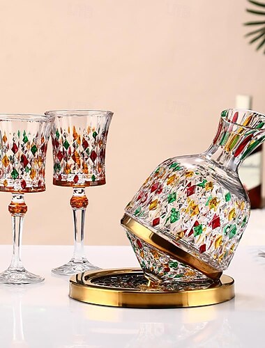  クリエイティブな手描きの回転ワインデカンタ - 金メッキデザインの家庭用クリスタルガラス赤ワイングラス