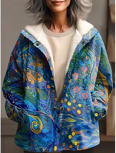  Damskie Płaszcz zimowy Kurtka zimowa Zatrzymujący ciepło Szybkie wysychanie Guziki Codzienny Nowoczesny Wygodny Kwiaty Urlop Codzienny Athleisure Codzienne Krótkie Bez kołnierza Regularny Długi rękaw
