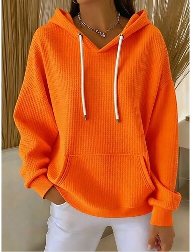  Dame Pullover hettegenser-genser عادي Fritid Langermet Med hette Vanlige topper Lomme Svart Hvit Rosa Blå Fuksia Vår Høst Vinter