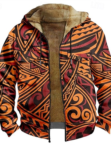  Per uomo Grafico Felpa con Cappuccio Giacca di pelle Moda Etnico Casual Manica Lunga Con Cappuccio All'aperto Sport all'Aperto Uscire Marrone chiaro Arancione scuro Rosso Arancione Marrone Tasca