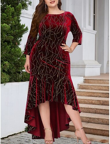  Női Extra méret Bársony ruha Grafika Terített nyak Hosszú ujj Tavasz Ősz Elegáns Divat Modern Maxi hosszú ruha Előírásos Karácsony Ruha