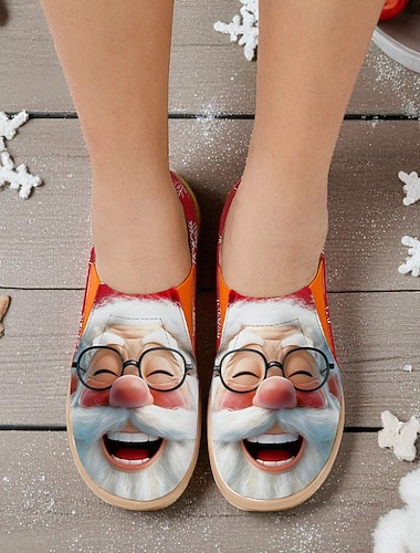 Женские дорожные туфли Санта-Клауса с широким носком – удобная повседневная обувь для рождественских прогулок, как для праздничных поездок, так и для повседневной носки   Женские дорожные туфли Санта-Клауса с широким носком – удобная повседневная обувь для рождественских прогулок, как для праздничных поездок, так и для повседневной носки