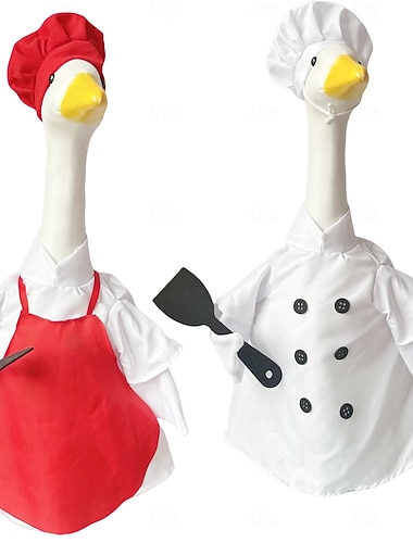  Fantasia de Ganso Chef Roupa de Ganso de Porão Fantasia de Dinossauro para Estátua de Cimento de 23'' Roupas de Casal de Ganso Dino Verde e Amarelo Decoração de Arte de Jardim Patios Quintais