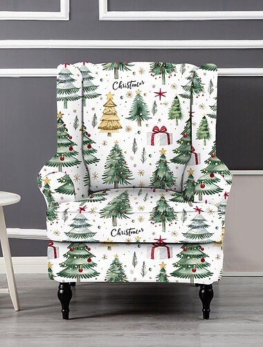 Coprisedia natalizio con schienale alto, coprisedia in poliestere con stampa floreale, a righe o geometrica, protezione decorativa per sedia per casa o ufficio   Coprisedia natalizio con schienale alto, coprisedia in poliestere con stampa floreale, a righe o geometrica, protezione decorativa per sedia per casa o ufficio