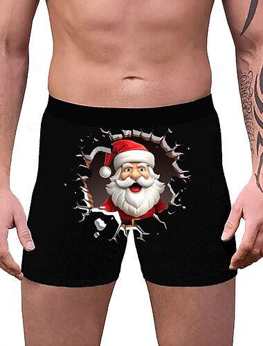  Noël Boxer Short Sous-Vêtements cadeau de Noël père Noël Graphique Nouveautés Drôle pour Homme Adulte Impression 3D  pour Noël Carnaval Nouvel An Soirée