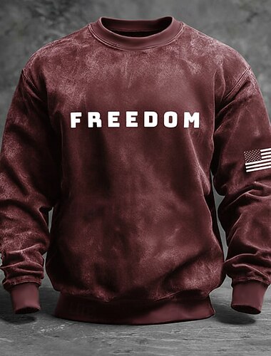  رجالي FREEDOM كنزة يوميا كلاسيكي كاجوال كم طويل رقبة عالية مدورة المنزل الأماكن المفتوحة عمل عيد ميلاد أزرق أسود أحمر عنابي كرونيك طباعة ثلاثية الأبعاد الشتاء ربيع & الصيف مصمم S M L XL XXL XXXL