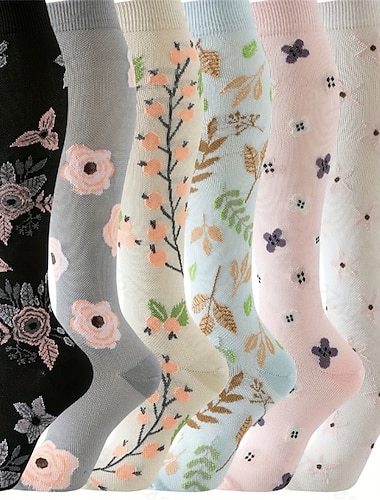  Damen Knielange Socken Outdoor Täglich Ferien Blume Polyester Basic Klassisch Lässig Elastisch Warm 6 Paare