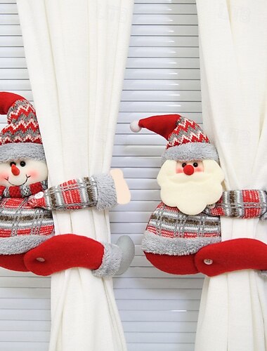  Zatrzaski na zasłony z Mikołajem i bałwankiem - urocze pluszowe przytulanki do dekoracji okien świąteczne dekoracje do domu i biura prezent na Boże Narodzenie