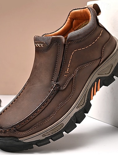 Herreloafers i kaffebrun kunstskinn med glidelås og sklisikker såle, slitesterke utendørssko for jobb og hverdagsbruk   Herreloafers i kaffebrun kunstskinn med glidelås og sklisikker såle, slitesterke utendørssko for jobb og hverdagsbruk