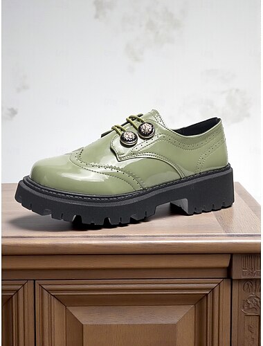  Rosa oxfordsko i lakk i kunstskinn med plattform og kraftige såler til dame – 1950-talls vintage-inspirerte snøresko for både hverdagslige og trendy antrekk